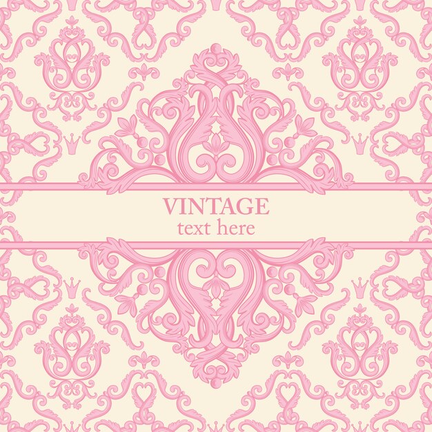 Vector template card with abstract baroque royal pink and white colors.