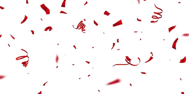 Template for celebration background with confetti and red ribbon.