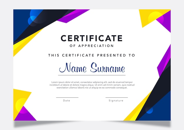 Template certificate of appreciation design