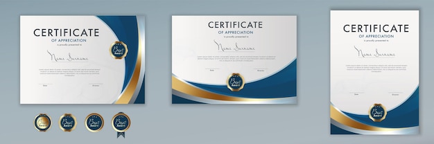 Template Certificate Diploma achievement scroll elegant luxury editable blue and goldAbstract