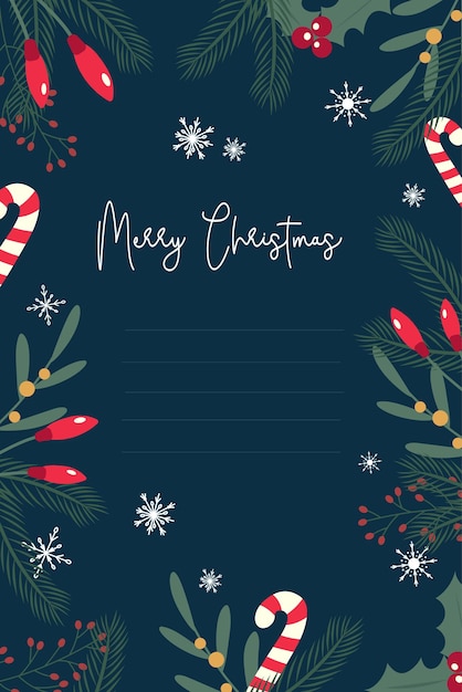 Template for a Christmas greeting card. Christmas decoration on a dark blue background.