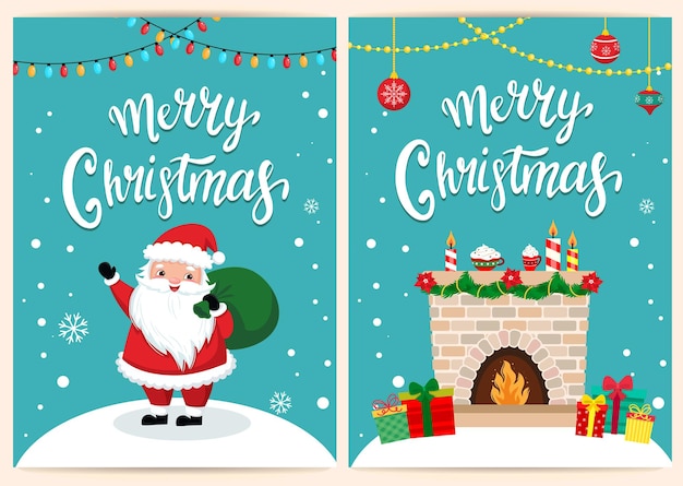 template for christmas and new year card in cartoon style