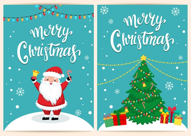 template for christmas and new year card in cartoon style