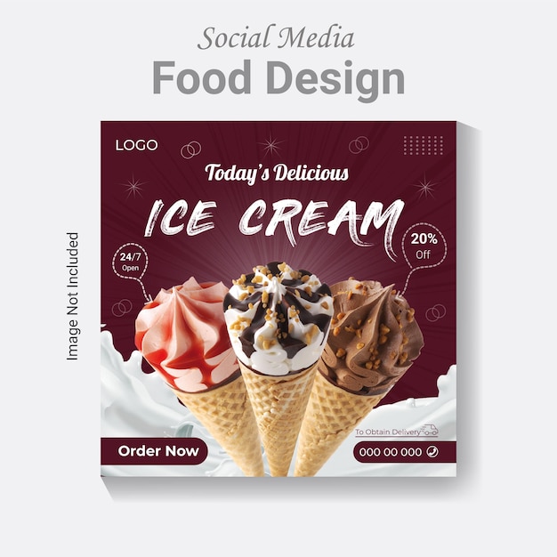 Template for a delicious ice cream social media banner post and food design banner layout.