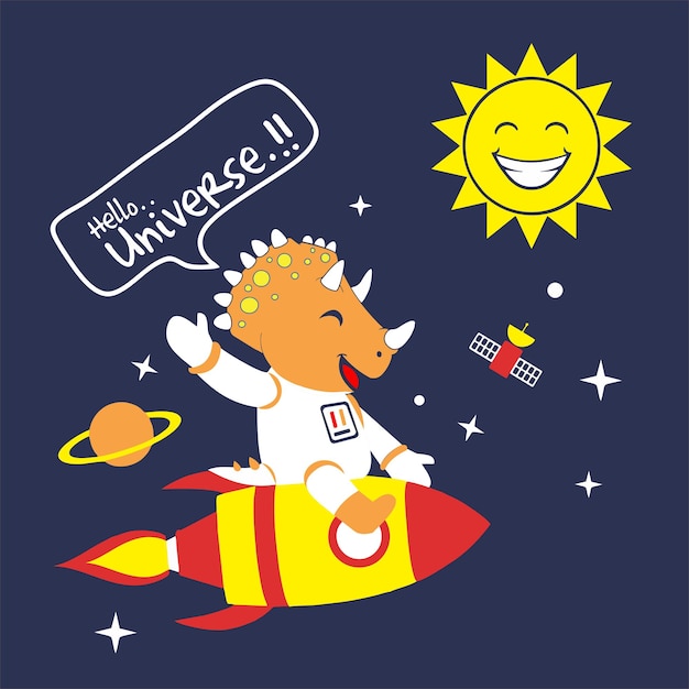 Template design Cartoon character Dino Hello Universe best for cover book or sticker and etc