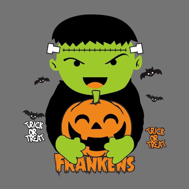 Template design Cartoon character Frankens hugPumpkin best for cover book or sticker and etc