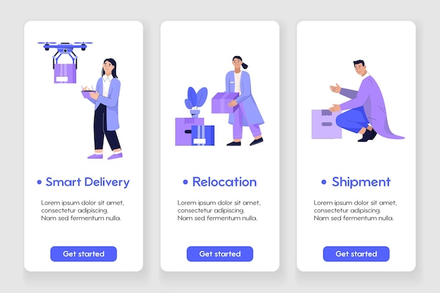 Template design for mobile app page with Delivery and Relocation concept