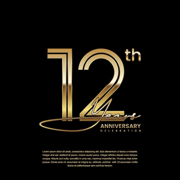 Template design with double line number style in gold color for 12 year anniversary