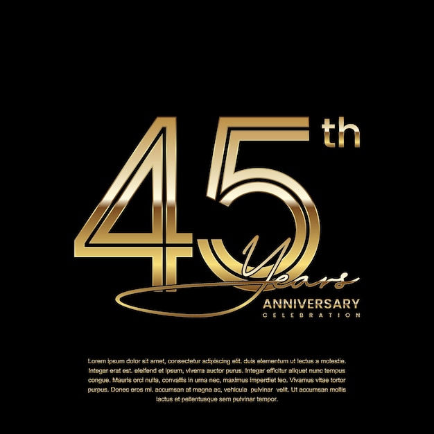 Template design with double line number style in gold color for 45 year anniversary