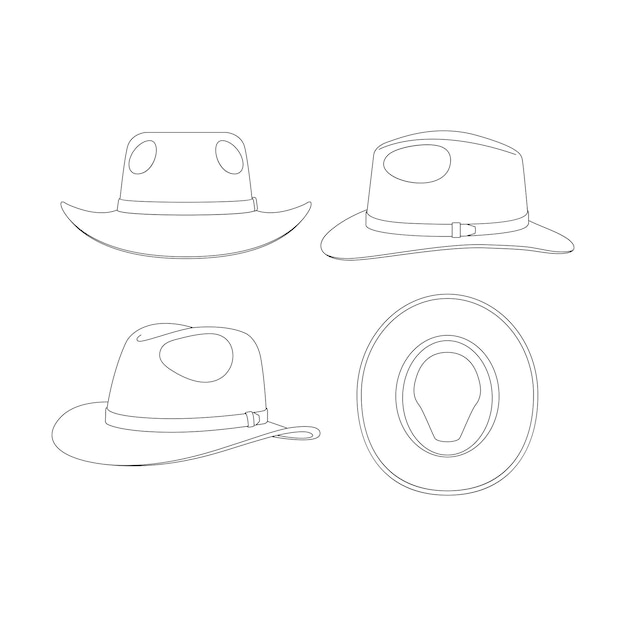 Template fedora wide brim hat vector illustration flat sketch design outline headwear