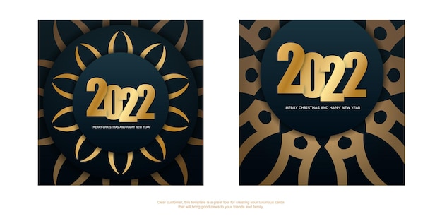 Template Greeting Brochure 2022 Merry Christmas Dark blue with winter gold pattern