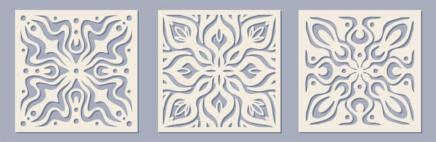 Template of Laser cut square with vintage baroque pattern