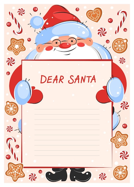 Template Letter to Santa Claus. Christmas sweets and cookies.