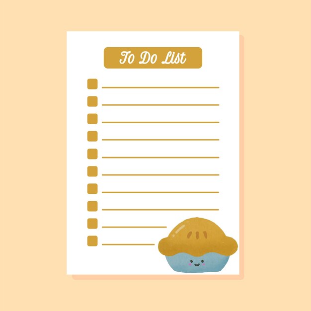 Vector template to do list with pie handdrawn smiling face