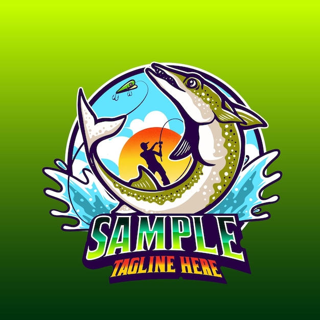 Template logo fishing in the wave