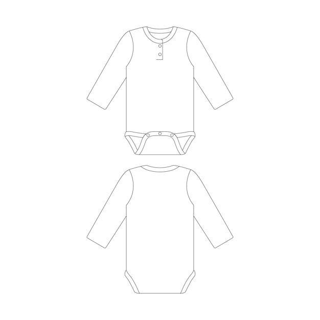 Template long sleeve baby onesie with button vector illustration flat sketch design outline