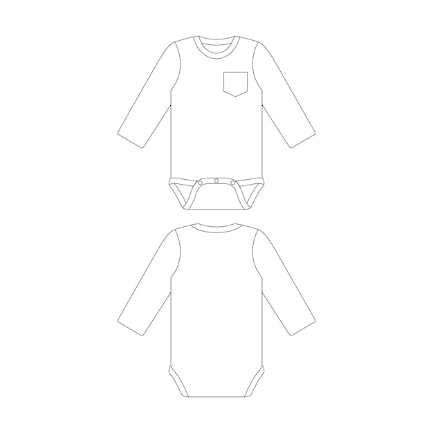 Template long sleeve pocket baby onesie vector illustration flat sketch design outline