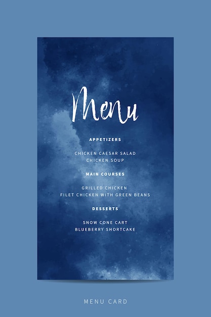 Template menu card wedding with abstract watercolor