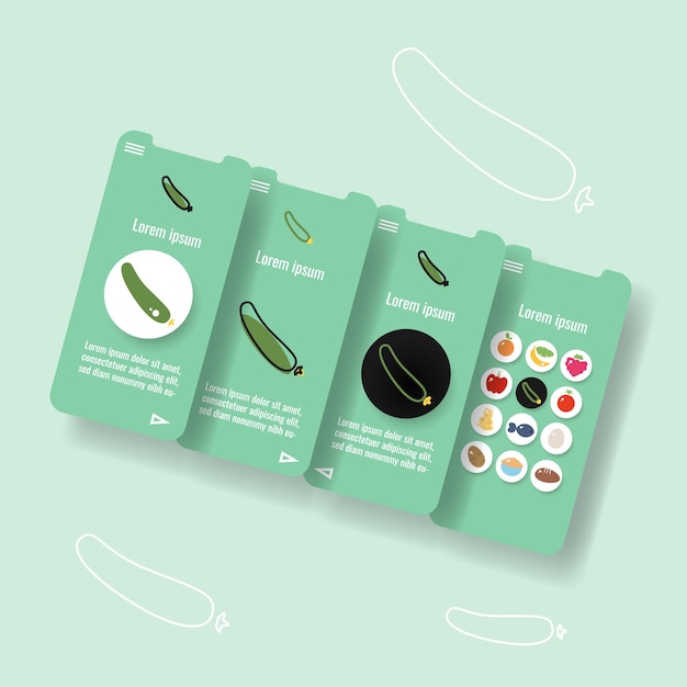 Template mobile app page with cucumber vegetable Food outline icon vector illustration