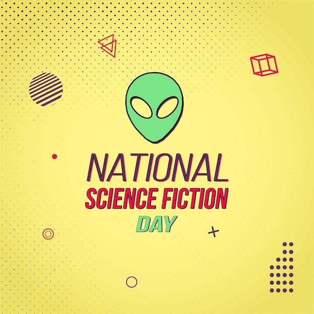 Template for National Science Fiction Day. Cute alien. modern design