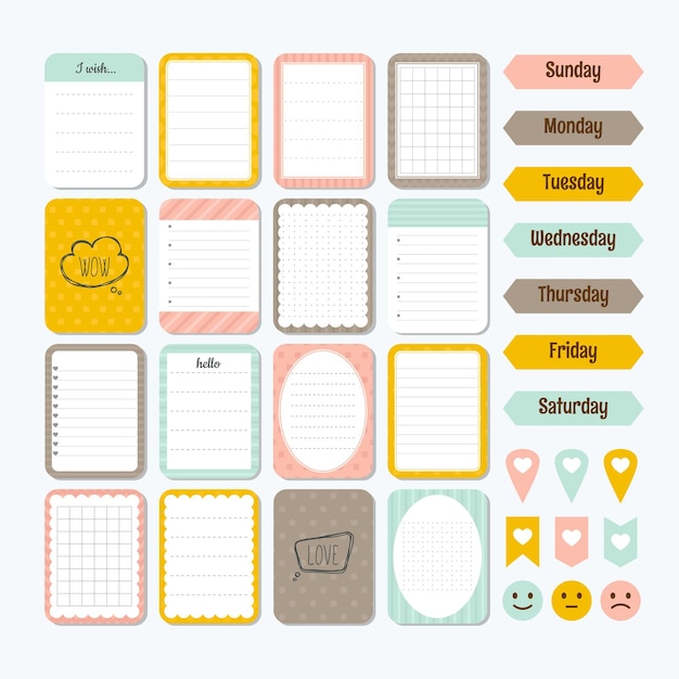 Template for notebooks Cute design elements Collection of note papers