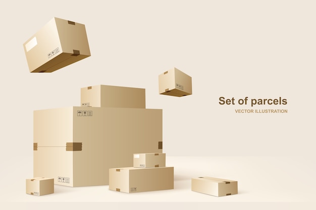 Template of packages. Cardboard boxes for packing and transportation of goods.  concept illustration.