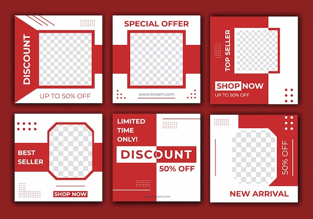 Template post for social media ads web banner sale for social media promotion Set editable of Social media feed frame design with light red color Vector illustration with photo college