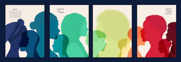 Template poster silhouette profile group people men and women of diverse culturesDiversity cultural