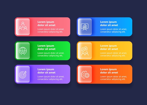 Template presentation infographic with 6 options