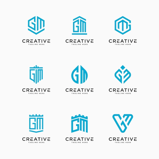 Template Set initial letters of the GM logo icon Vector