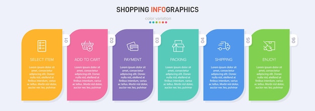 Template for shopping infographics six options or steps with icons and text