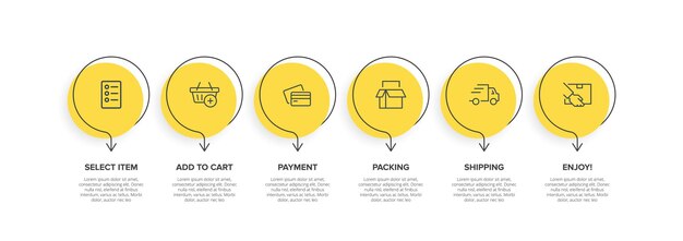 Template for shopping infographics Six options or steps with icons and text