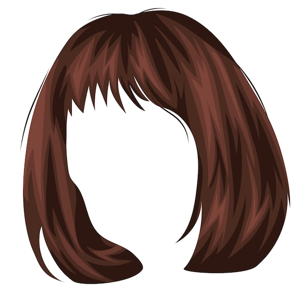 template of a short brown female hairstyle with torn bangs for the design of female characters