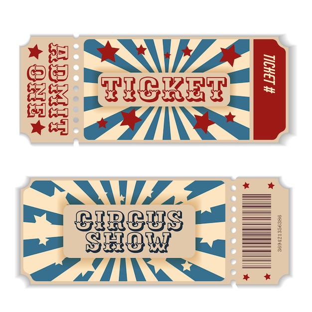 Template of tickets to the circus carnival cinema in vintage style vector illustration