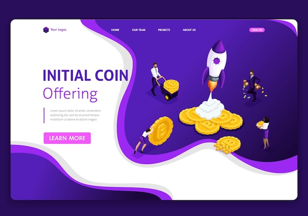 Template Website Isometric Landing page concept connected with crypto servers for Initial Coin Offering ICO. Staptup ICO. Easy to edit and customize, Responsive.