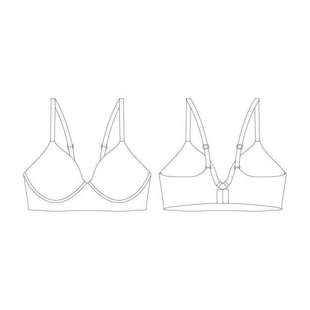 Vector template wireless push up bra vector illustration flat design outline clothing collection