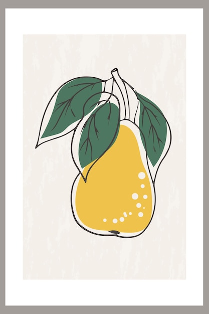 Template with an abstract composition of a pear on a branch with leaves