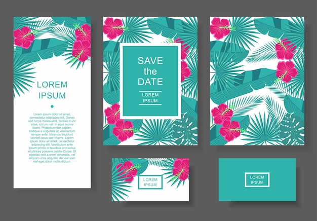 Template with tropical flowers and leaves Pattern flyer invitation flyer business card