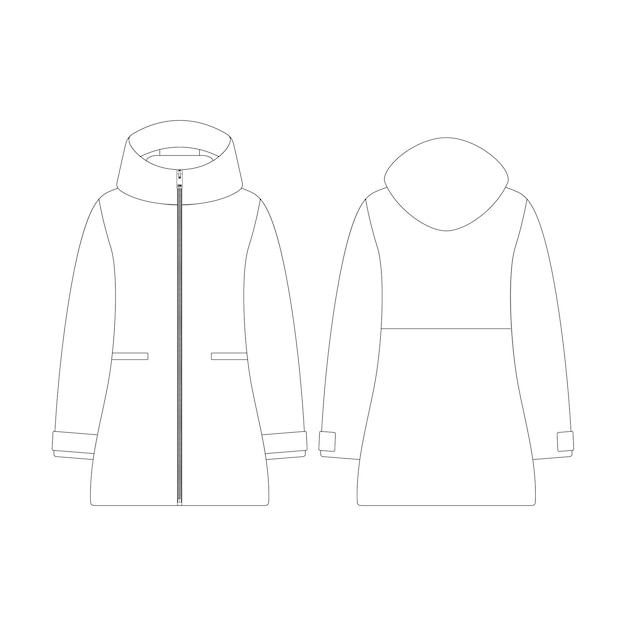 Vector template women hooded parka vector illustration flat design outline clothing collection outerwear