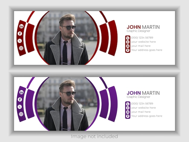 Templates for email signatures footers and social media covers for individuals