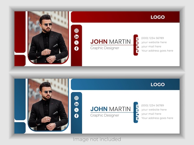 Templates for email signatures footers and social media covers for individuals