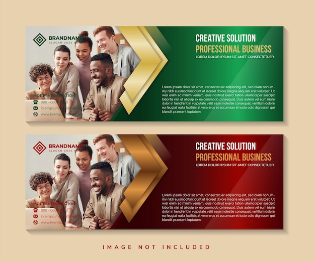 Templates of green and red gradient vector horizontal web banners with arrows and a place for photo