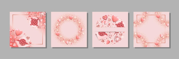 Templates set for Valentines Day greeting and birthday card wedding invitation with text place