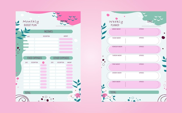 Templates for weekly and monthly planners Business organizer pageVector illustration of stationery