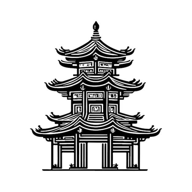 Temple Icon hand draw black colour chinese logo vector element and symbol