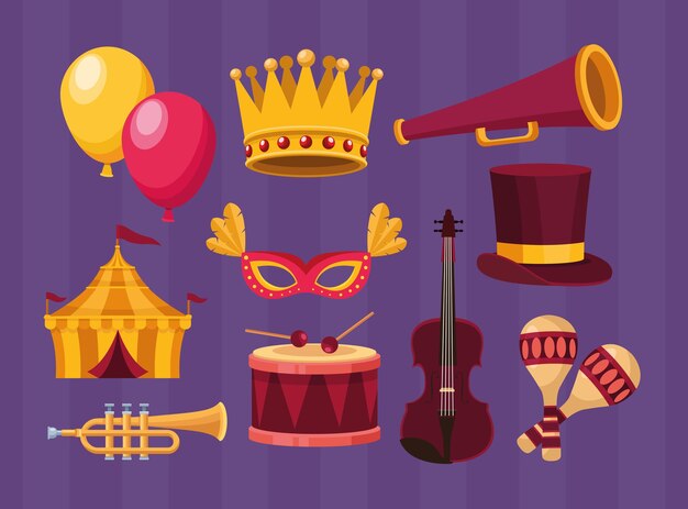 Vector ten carnival celebration icons