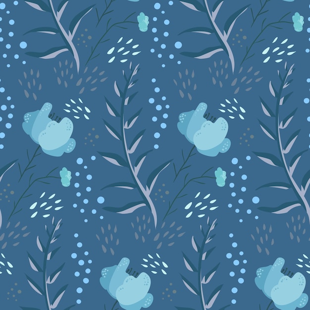 Tender blue fantasy doodle floral pattern