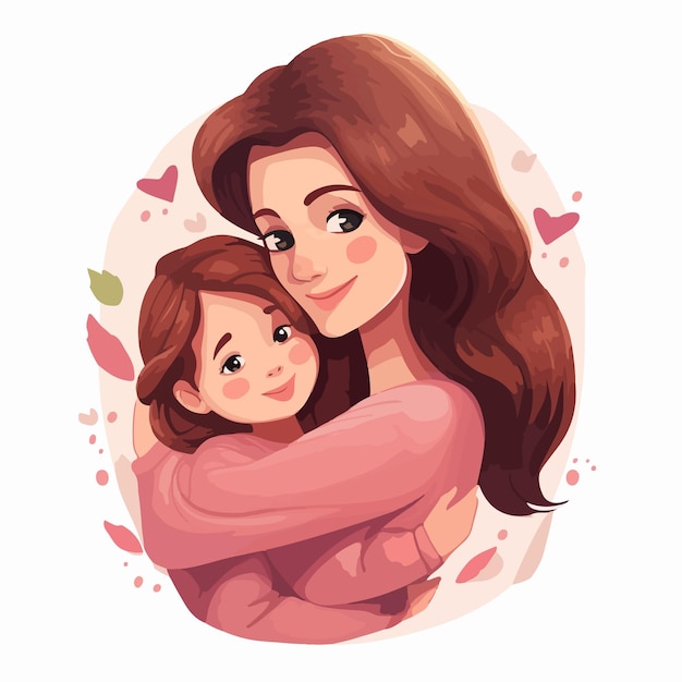 Tender Moment Loving Mom Font Hugging Daughter Illustration