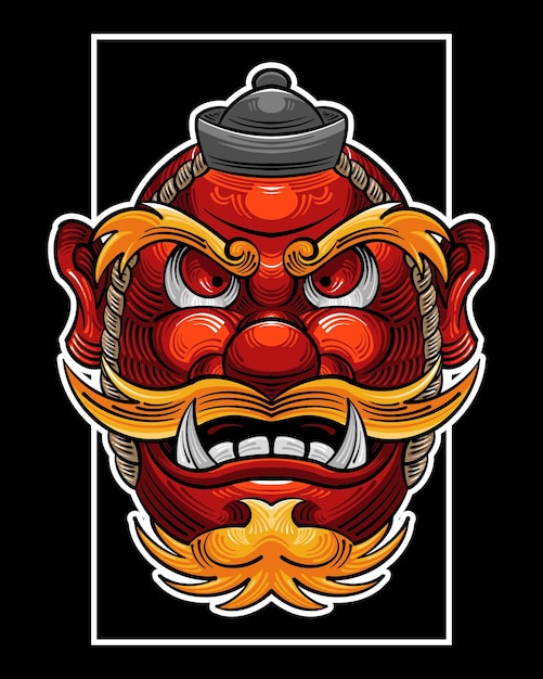 tengu mask traditional in japanese illustration style