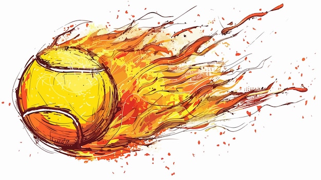 Tennis Ball on Fire Handdrawn Vector Isolated on White Background